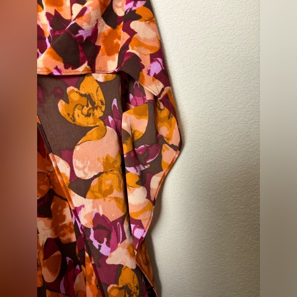 H By Halston Cascade Orange & Purple Floral Fitted Bodice Chiffon Caftan Dress M - Picture 4 of 9